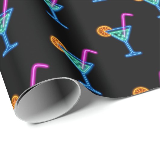 Neon Birthday Cocktail auf schwarz Geschenkpapier (Rolleneckpunkt)