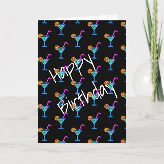 Neon Birthday Cocktails auf schwarz Karte (Vorderseite)