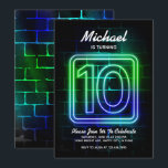Neon Birthday Einladung für Junge 10. Geburtstag<br><div class="desc">Junge 10. Geburtstagseinladung für Neon oder Glow in der Dunklen themed Birthday Party</div>