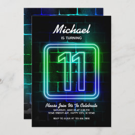Neon Birthday Einladung für Junge 11. Geburtstag