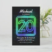 Neon Birthday Einladung für Junge 20. Geburtstag (Stehend Vorderseite)