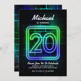 Neon Birthday Einladung für Junge 20. Geburtstag