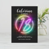 Neon Birthday Einladung für Mädchen 18. Geburtstag (Stehend Vorderseite)
