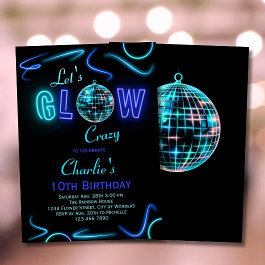 Neon Birthday Invitation Boys Lasst uns verrückt g Einladung