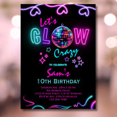 Neon Birthday Invitation Girls Let's Glow Crazy Einladung