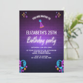 Neon Birthday Party Invitation Brick Wall Style Einladung (Stehend Vorderseite)