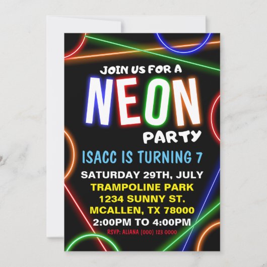 Neon Birthday Party Invitation Einladung (Vorderseite)