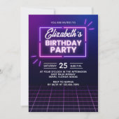Neon Birthday Party Invitation Modern Glow Frame Einladung (Vorderseite)