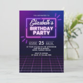 Neon Birthday Party Invitation Modern Glow Frame Einladung (Stehend Vorderseite)