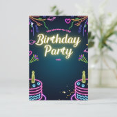 Neon Birthday Party Invitations Customizable Einladung (Stehend Vorderseite)