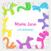NEON BIRTHDAY TIERE BALLOONS PAPIER TELLER QUADRATISCHER AUFKLEBER (Vorderseite)
