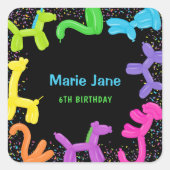 NEON BIRTHDAY TIERE BALLOONS PAPIER TELLER QUADRATISCHER AUFKLEBER (Vorderseite)