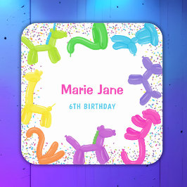 NEON BIRTHDAY TIERE BALLOONS PAPIER TELLER QUADRATISCHER AUFKLEBER