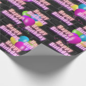 Neon Birthday und Balloons auf Brick Wrapping Pape Geschenkpapier (Ecke)