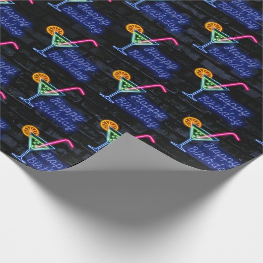 Neon Birthday und Cocktail Sign On Bridge Geschenkpapier (Ecke)