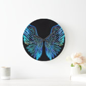Neon Black and Blue Angel Wing Wall Clock Große Wanduhr (Zuhause)