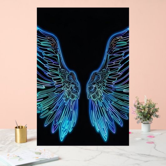 Neon Black and Blue Angle Wings Acrylschild (Hochzeit)