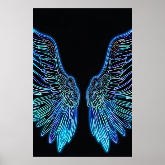 Neon Black and Blue Angle Wings Poster (Vorne)