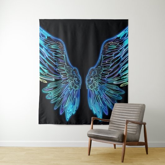 Neon Black and Blue Angle Wings Wandteppich (Beispiel)