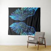 Neon Black and Blue Angle Wings Wandteppich (Beispiel (Horizontal))