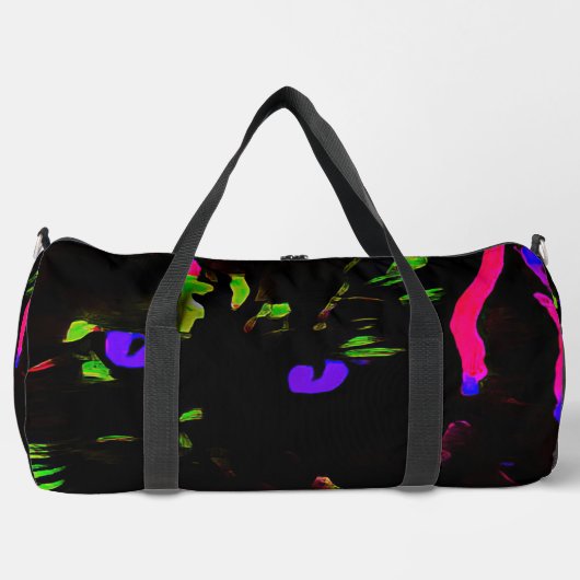 Neon Black Cat mit leuchtenden Augen Duffle Bag (Vorderseite)