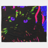 Neon Black Cat mit leuchtenden Augen Fleecedecke (Vorderseite (Horizontal))