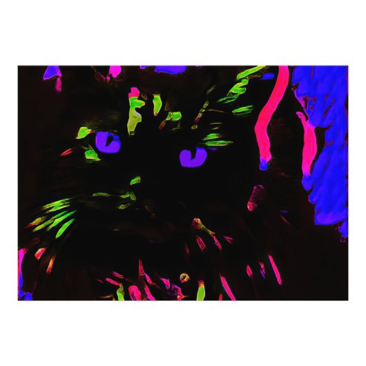 Neon Black Cat mit leuchtenden Augen Fotodruck (Vorne)