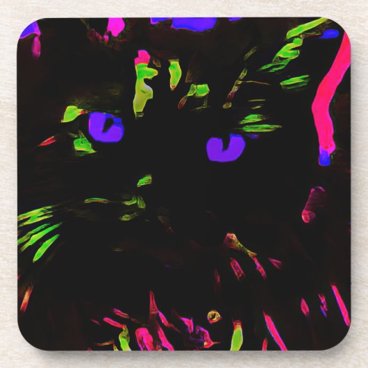 Neon Black Cat mit leuchtenden Augen Getränkeuntersetzer (Vorderseite)