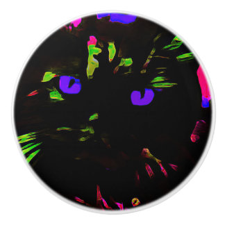 Neon Black Cat mit leuchtenden Augen Keramikknauf