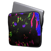 Neon Black Cat mit leuchtenden Augen Laptopschutzhülle (Vorderseite Links)