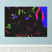 Neon Black Cat mit leuchtenden Augen Leinwanddruck (Insitu (Holzboden))