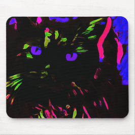 Neon Black Cat mit leuchtenden Augen Mousepad