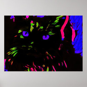 Neon Black Cat mit leuchtenden Augen Poster