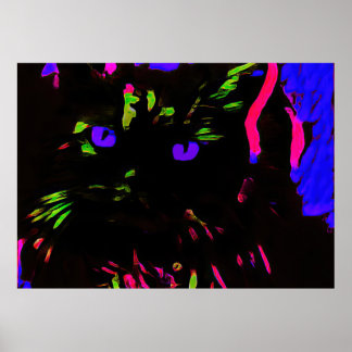 Neon Black Cat mit leuchtenden Augen Poster