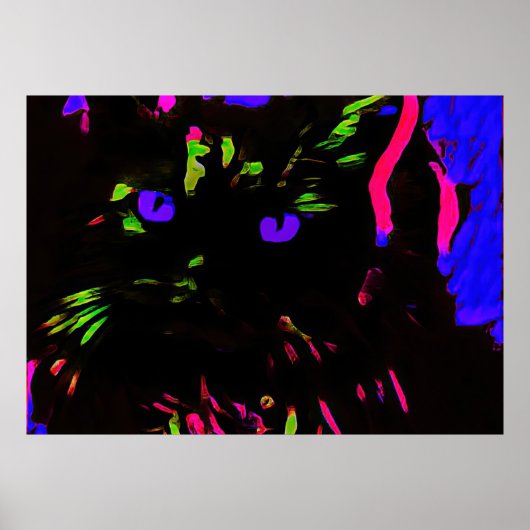 Neon Black Cat mit leuchtenden Augen Poster (Vorne)