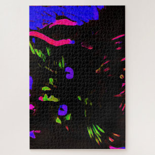Neon Black Cat mit leuchtenden Augen Puzzle