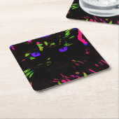 Neon Black Cat mit leuchtenden Augen Rechteckiger Pappuntersetzer (angewinkelt)