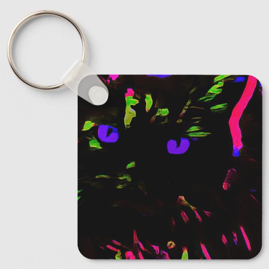 Neon Black Cat mit leuchtenden Augen Schlüsselanhänger (Vorderseite)