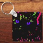 Neon Black Cat mit leuchtenden Augen Schlüsselanhänger (Vorderseite)