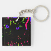 Neon Black Cat mit leuchtenden Augen Schlüsselanhänger (Rückseite)