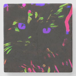 Neon Black Cat mit leuchtenden Augen Steinuntersetzer