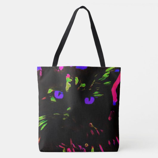 Neon Black Cat mit leuchtenden Augen Tasche (Vorderseite)