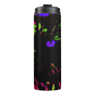 Neon Black Cat mit leuchtenden Augen Thermosbecher