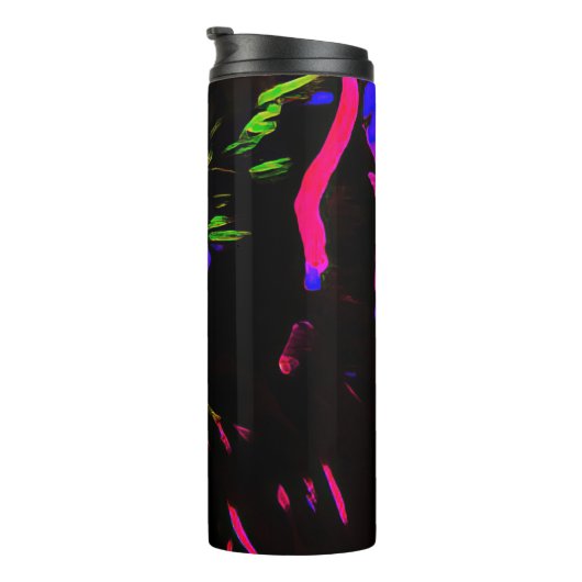 Neon Black Cat mit leuchtenden Augen Thermosbecher (Nach rechts gedreht)