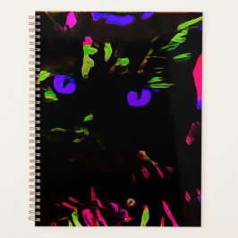 Neon Black Cat with Glowing Eyes Planer