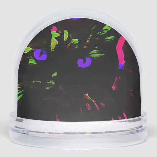 Neon Black Cat with Glowing Eyes Schneekugeln (Vorderseite)