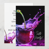 Neon Black Cherry Party Einladung (Vorne/Hinten)