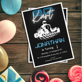 Neon Black Go-Kart Einladung zum Geburtstag