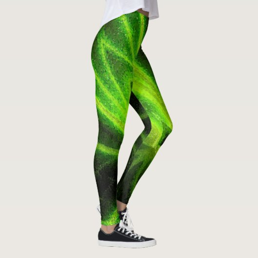 Neon Black Green Abstrakt Pattern Leggings (Rechts)