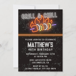 Neon Black Grillen Grill Chill 48. Geburtstag Einladung